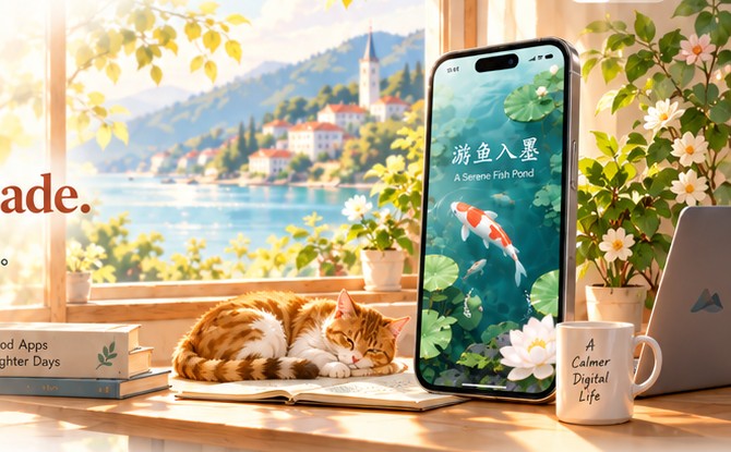 暖色窗景与手机的品牌概念插画